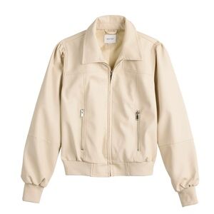 NWOT Size S, Color Bone, Women's Nine West Faux-Leather Aviator Jacket